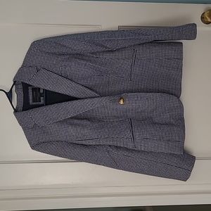 Navy and white houndstooth blazer